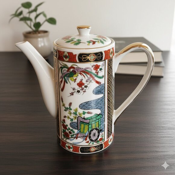 Pearl China Porcelain w/Gold Trim Tea Coffee Pot 3 Cups or 24 OZ Very Good Used - Picture 1 of 9